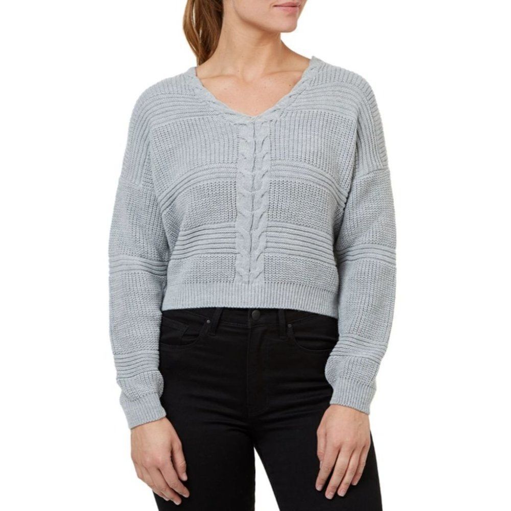Numero Sweater Top Womens XL Grey Lace-Back Cropped Long-Sleeve Soft Lightweight - Picture 11 of 13